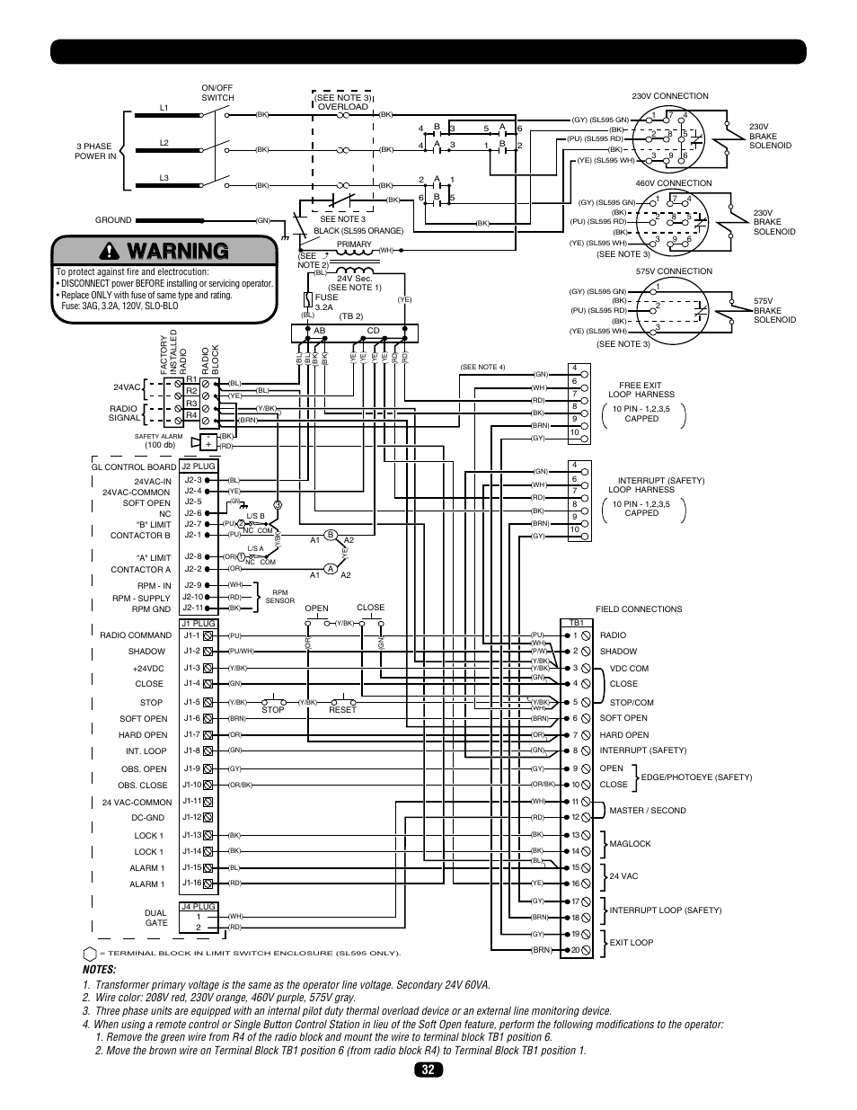 Three phase wiring diagram | LiftMaster SL575 Heavy-Duty Commercial