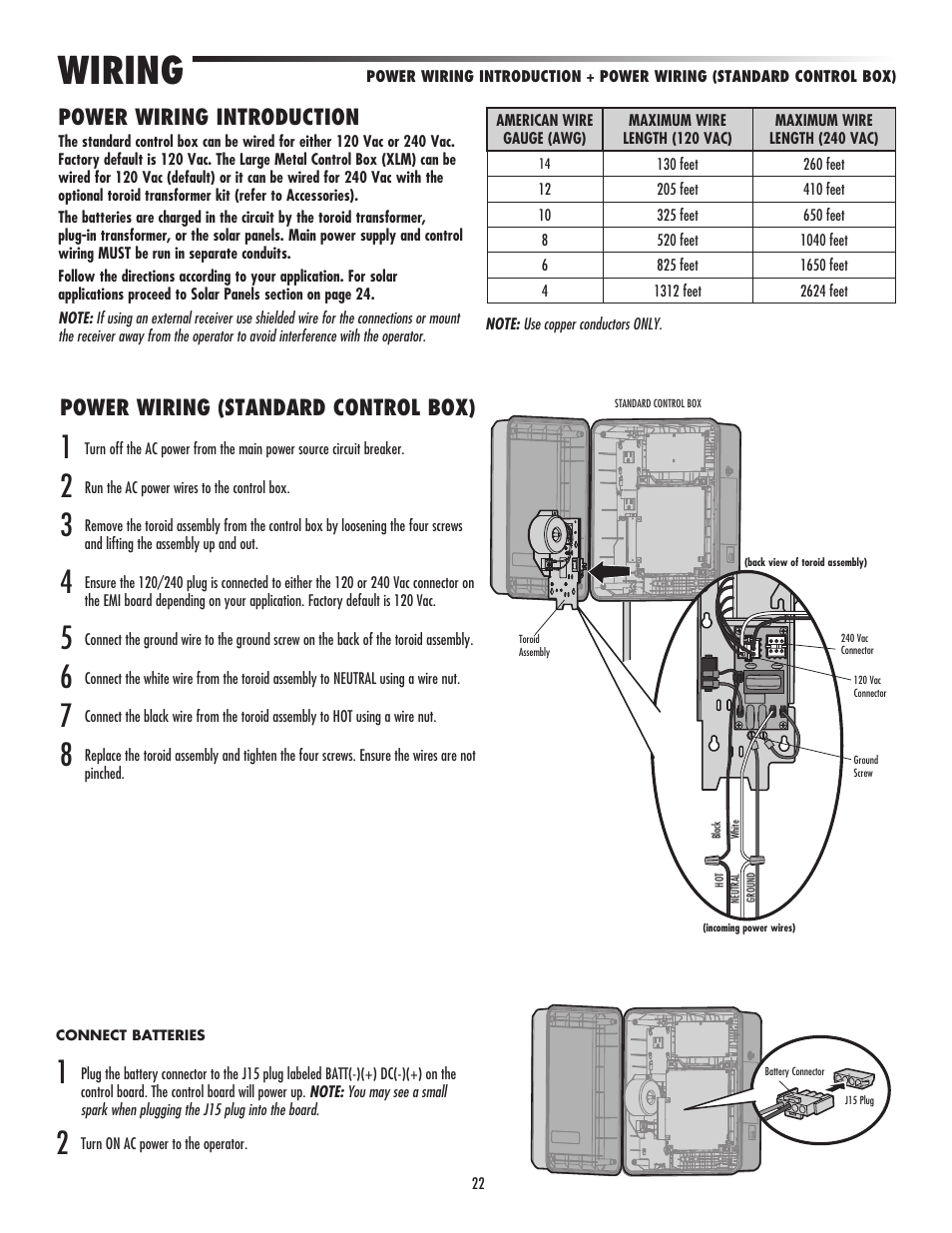 Power wiring introduction, Power wiring (standard control box), Wiring