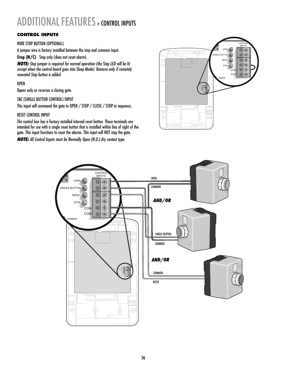 Control inputs, Additional, Features | LiftMaster LA400 Residential DC