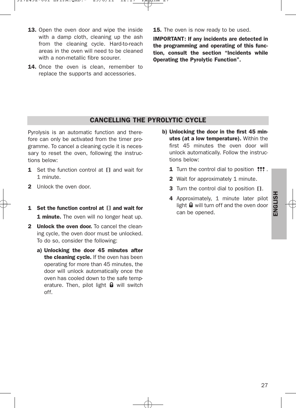 Cancelling The Pyrolytic Cycle Teka Hpl 830 User Manual