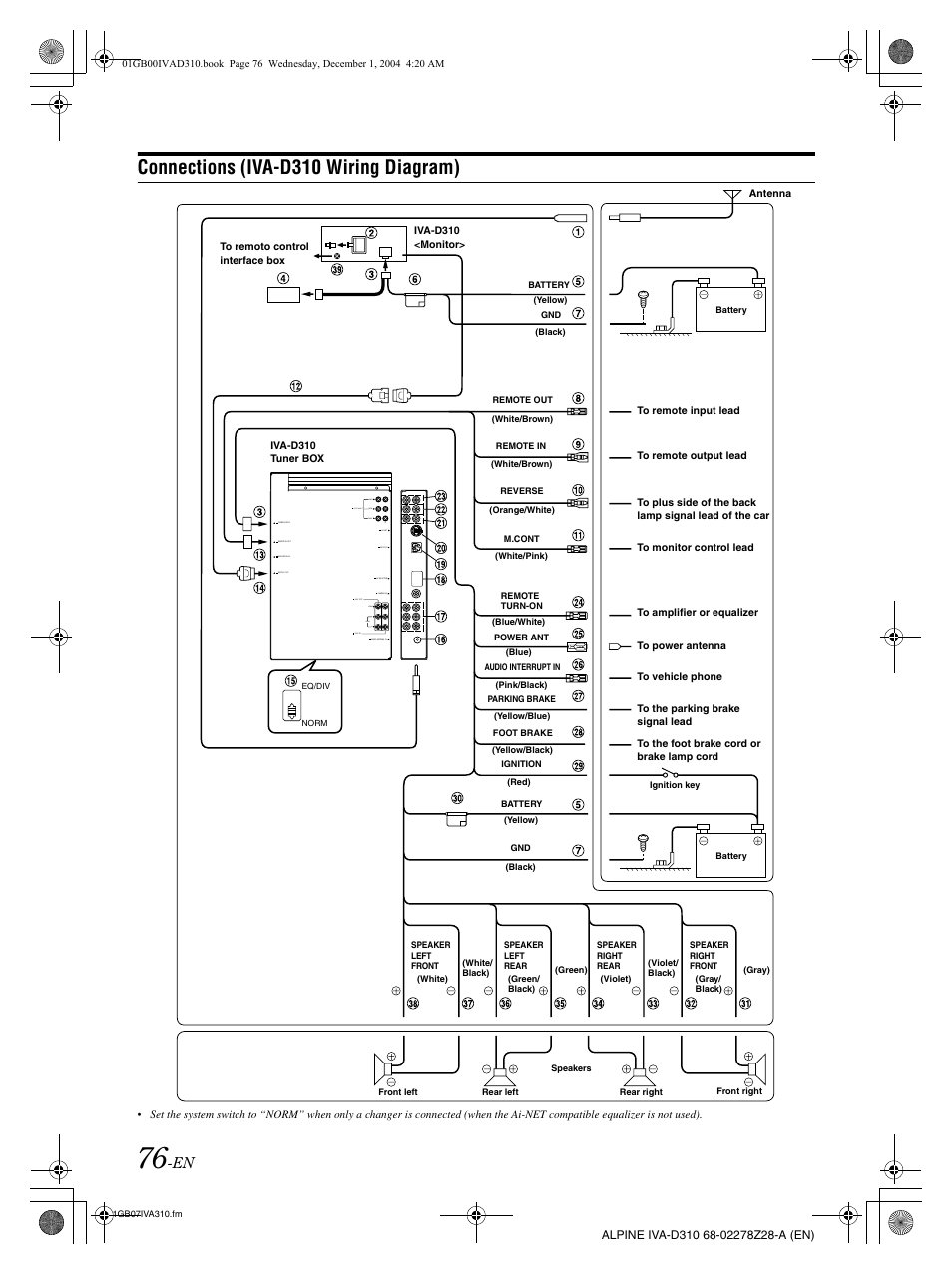 Connections (iva-d310 wiring diagram) | Alpine IVA-D310 User Manual
