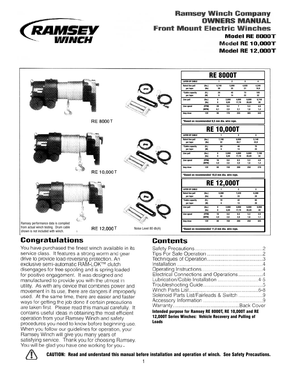 Ramsey Winch RE 8000/10000/12000T User Manual | 12 pages