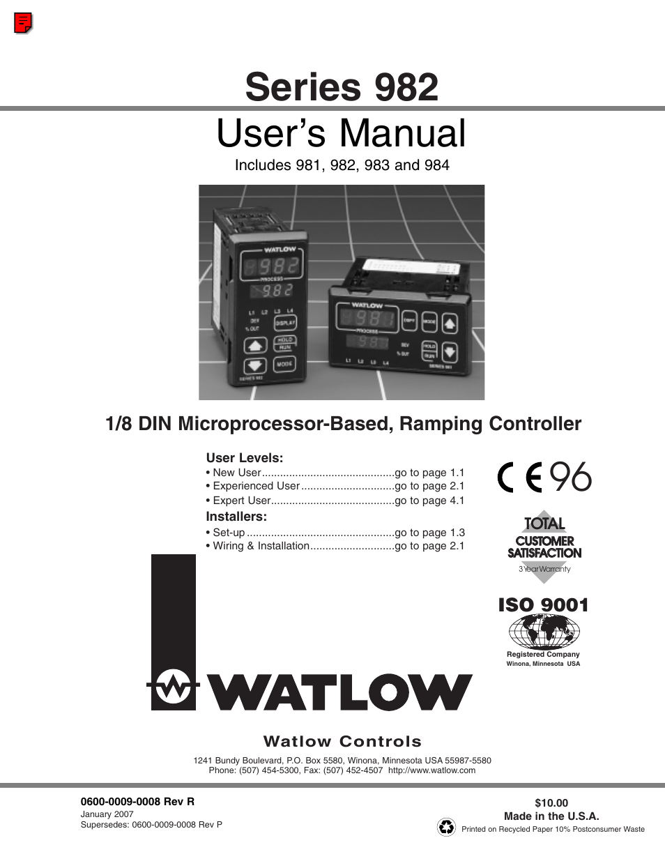 Watlow Series 982 User Manual | 141 pages | Also for: Series 981