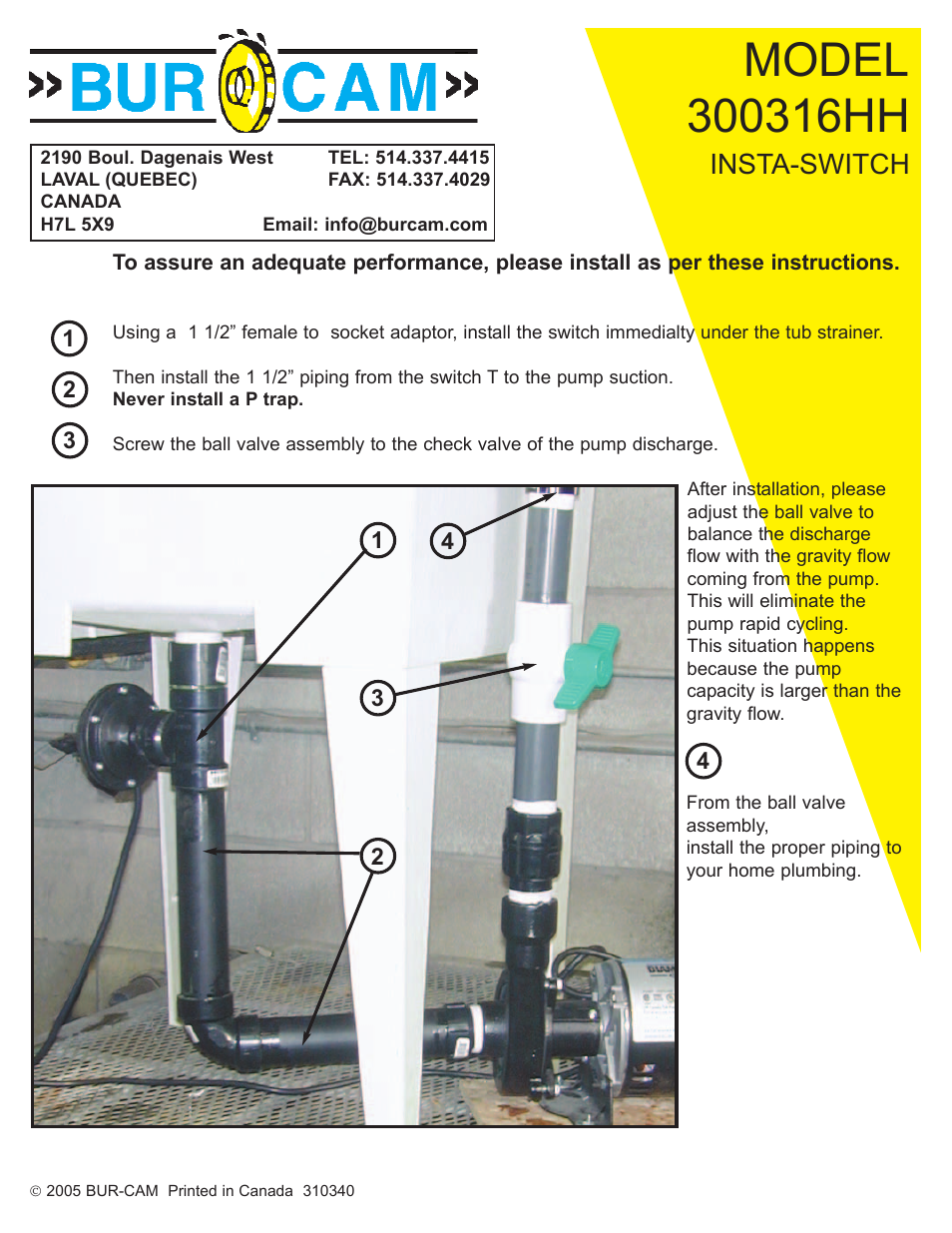 Burcam 300316hh Switch And Accessories For Laundry Tub Pump