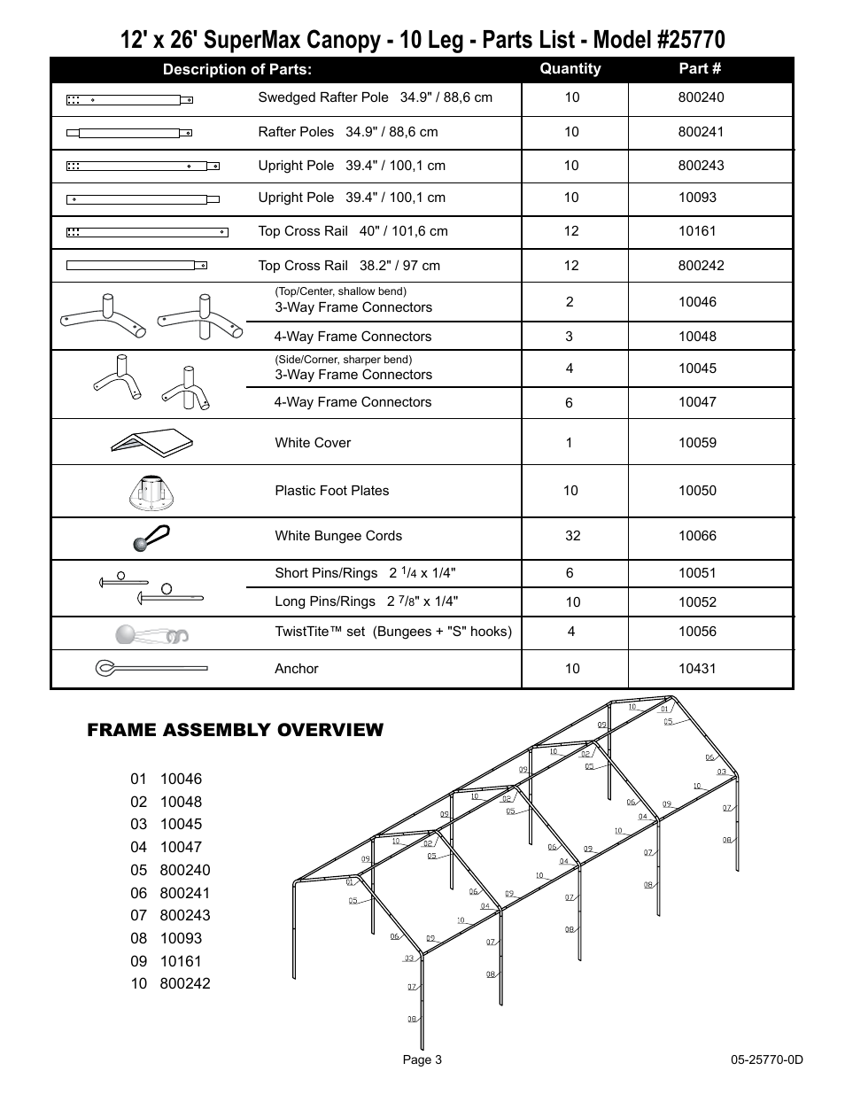 Frame assembly overview | ShelterLogic 29770 12 x 26 Super Max Canopy