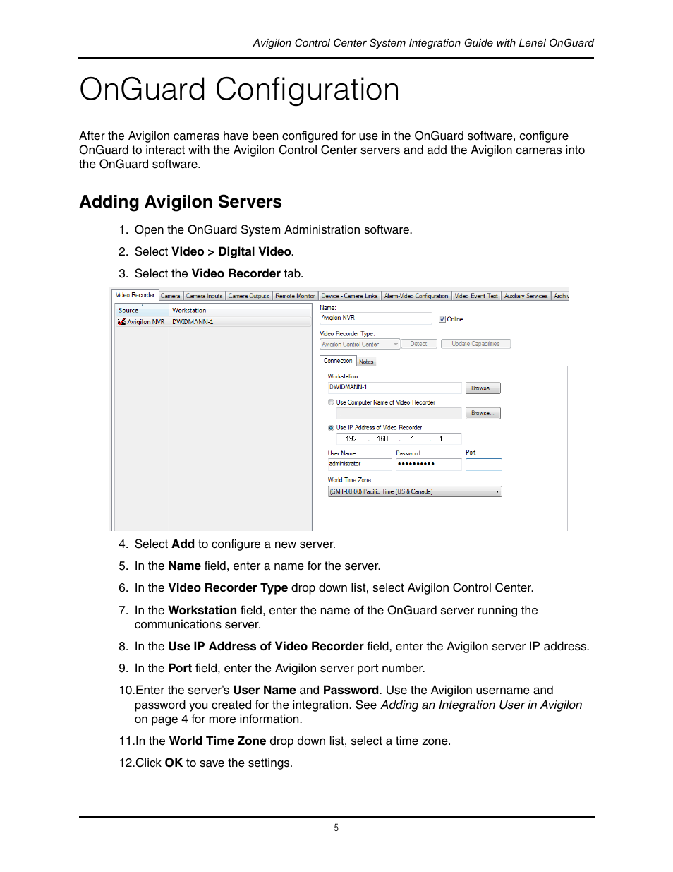 Onguard configuration, Adding avigilon servers | Avigilon Lenel On