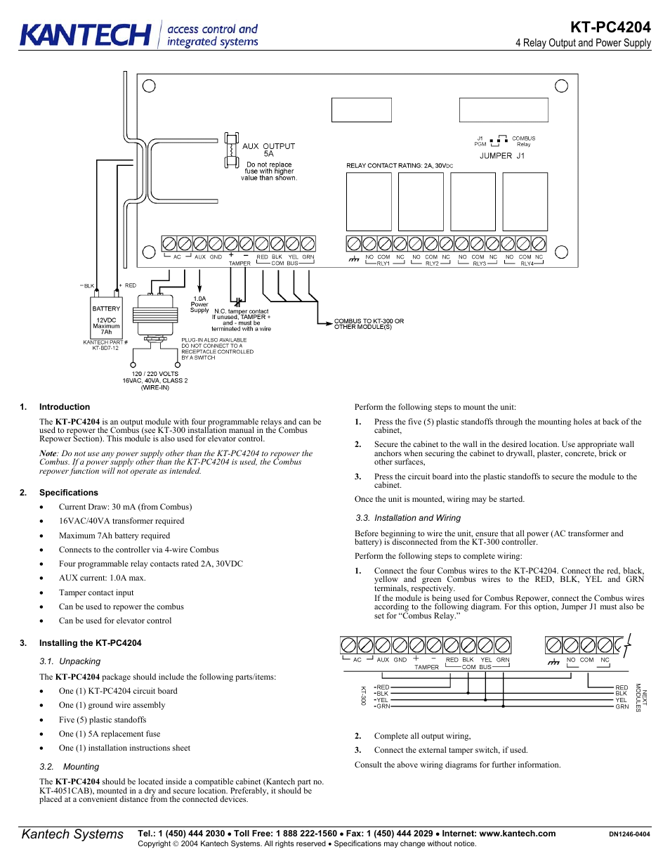 Kantech KT-PC4204 User Manual | 2 pages