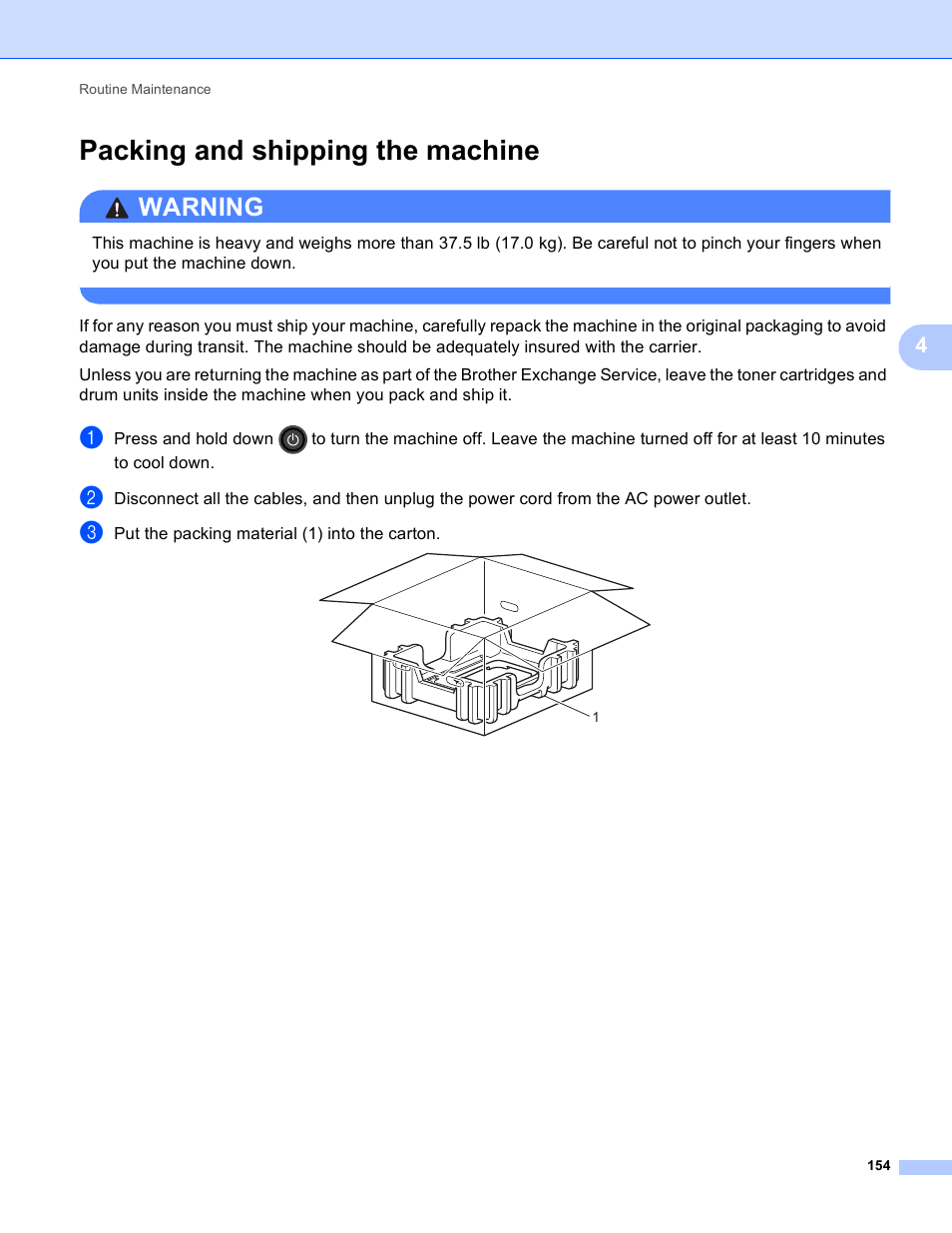 Packing and shipping the machine, Warning | Brother HL-3170CDW User