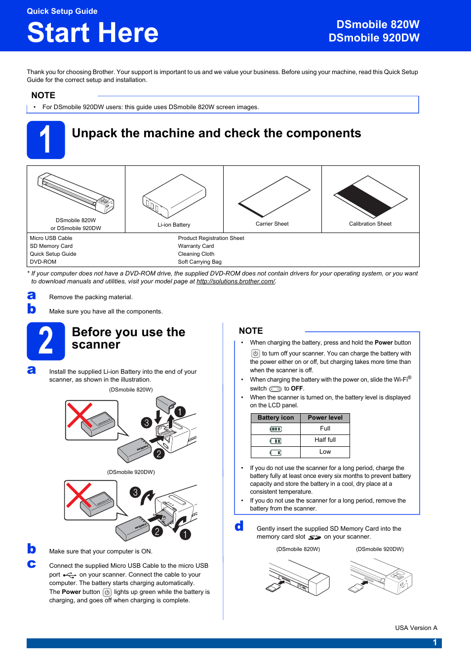 Brother DS-820W User Manual | 6 pages | Also for: DS-920DW