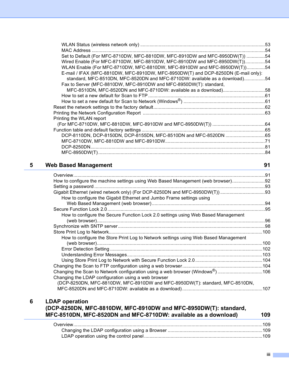 Brother MFC-8950DWT User Manual | Page 4 / 187 | Also for: MFC-8710DW
