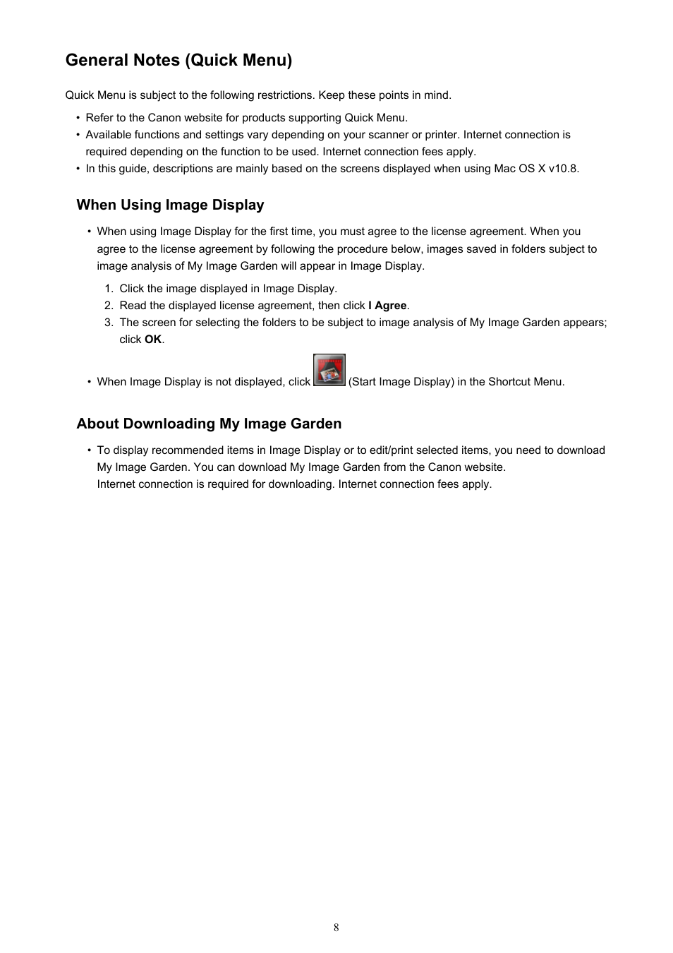 General notes (quick menu) | Canon PIXMA MG3550 User Manual | Page 8
