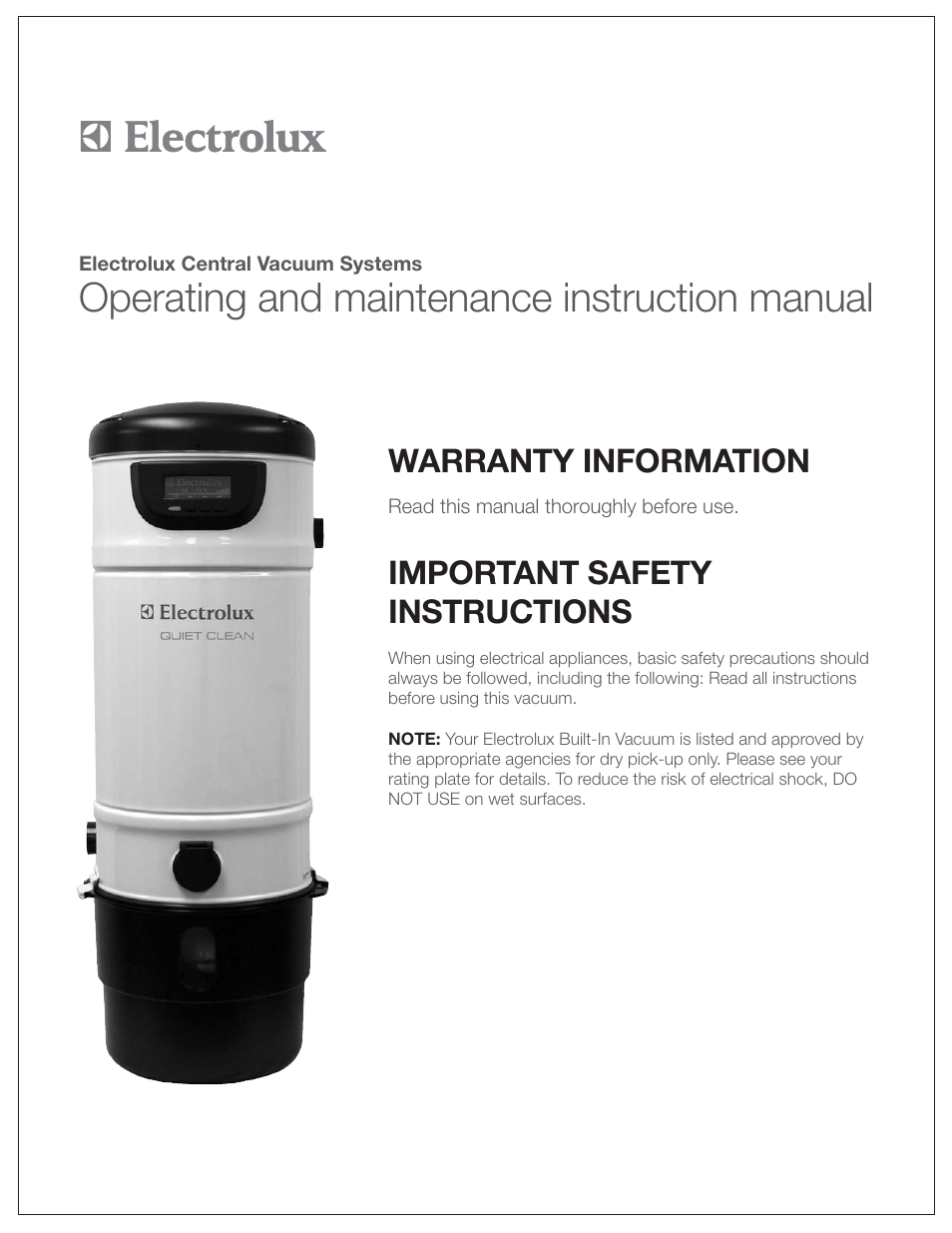 Operating and maintenance instruction manual, Warranty information