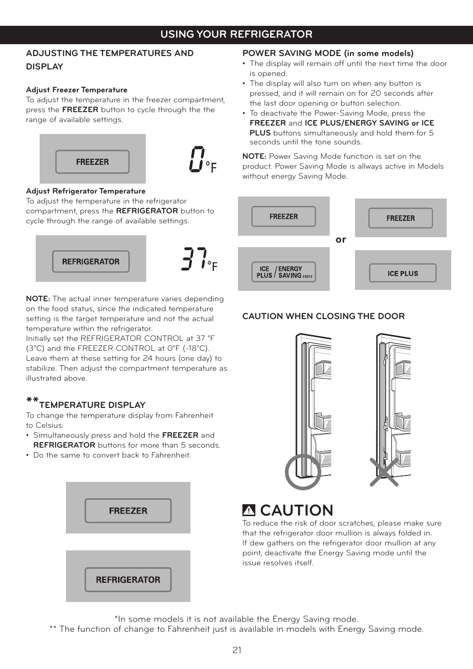 Caution, Using your refrigerator | LG LFX25978ST User Manual | Page 21 / 50