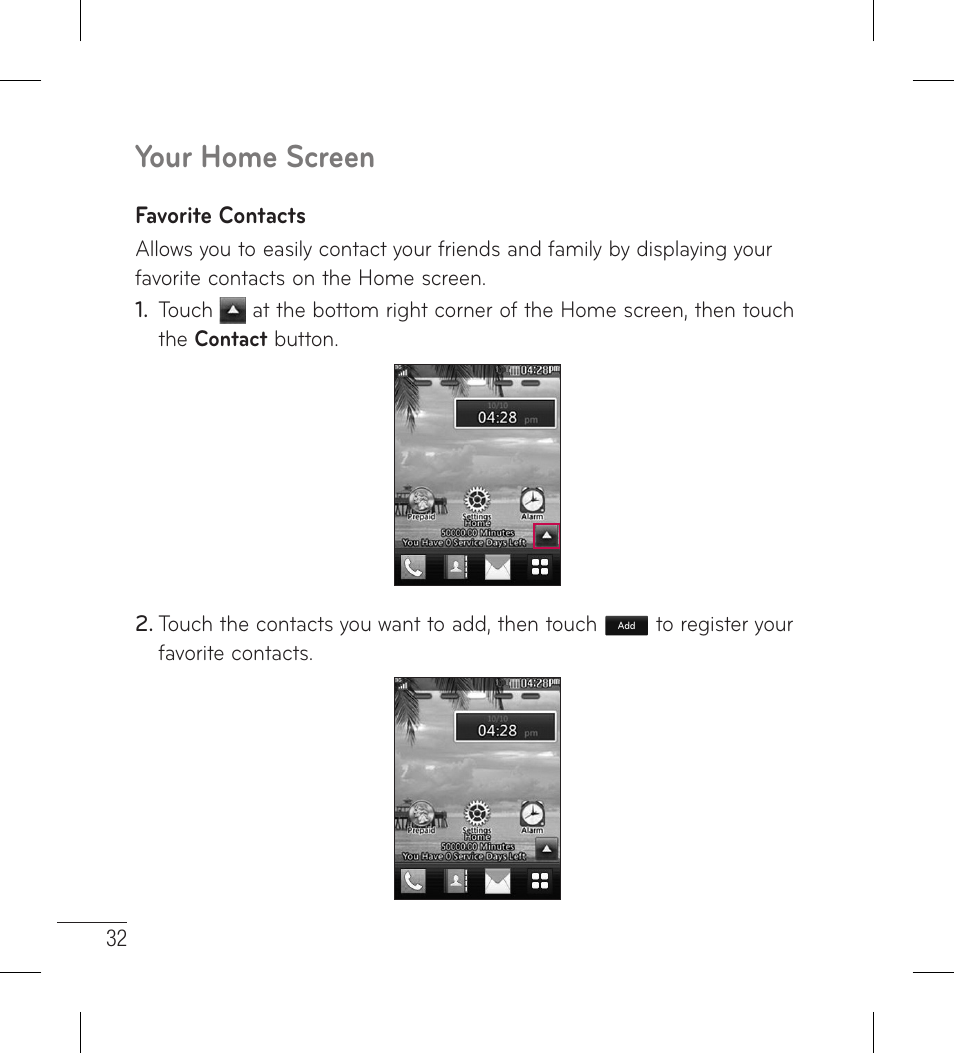 Your home screen | LG LG306G User Manual | Page 34 / 186