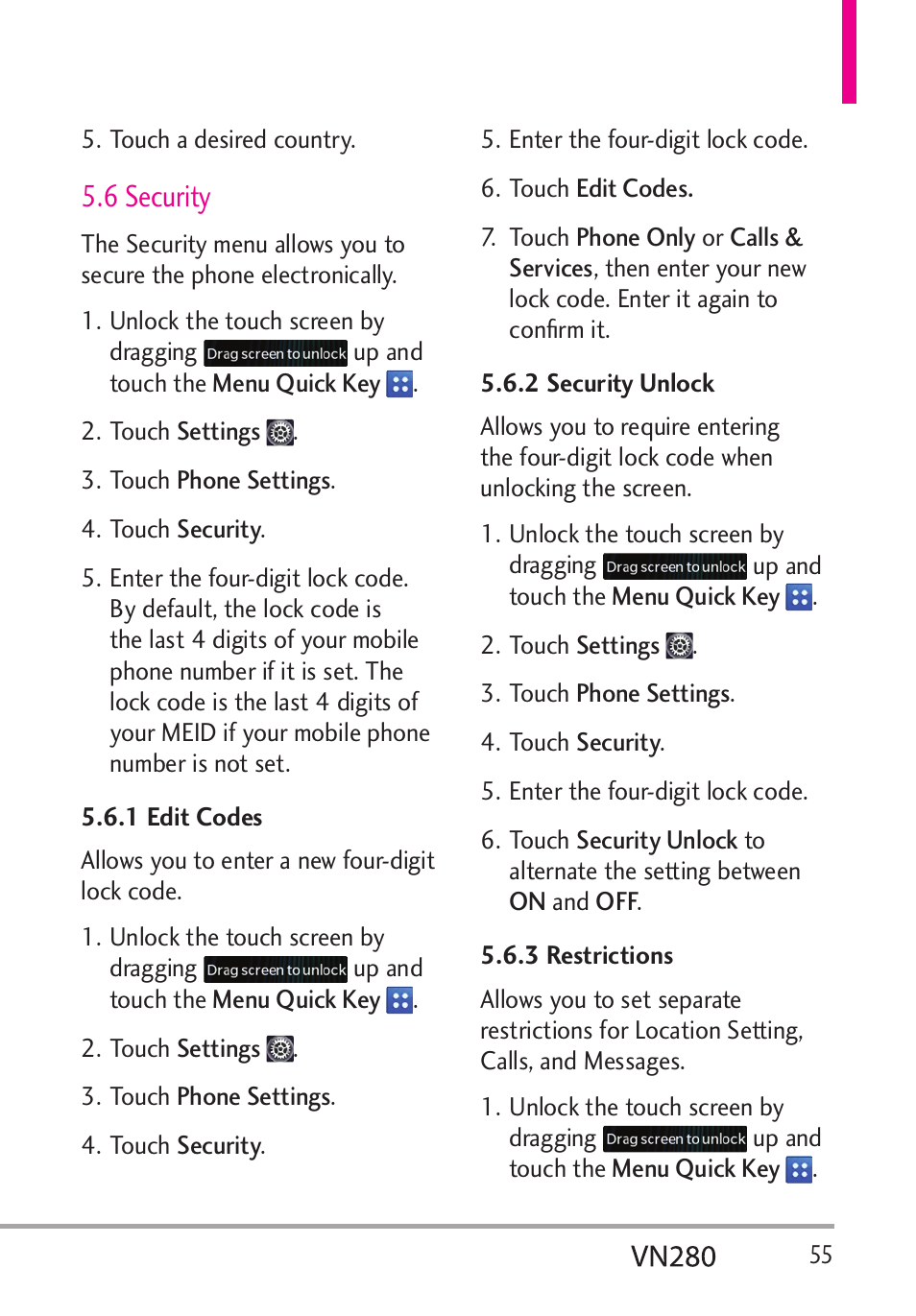 6 security | LG VN280 User Manual | Page 57 / 126