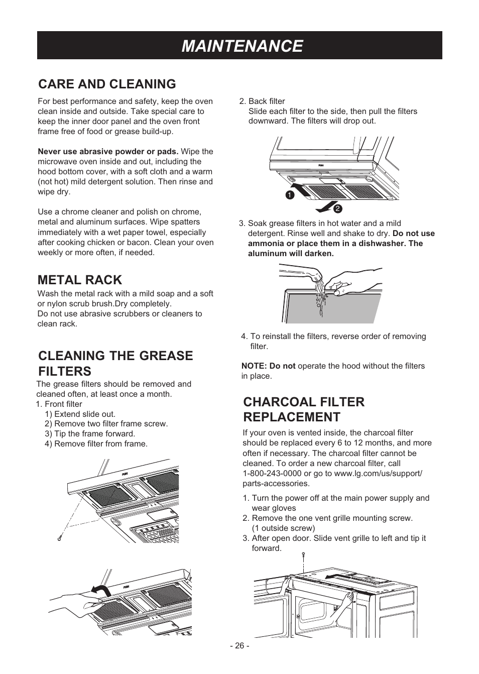 Maintenance, Care and cleaning, Metal rack LG LMHM2237ST User Manual Page 26 / 32