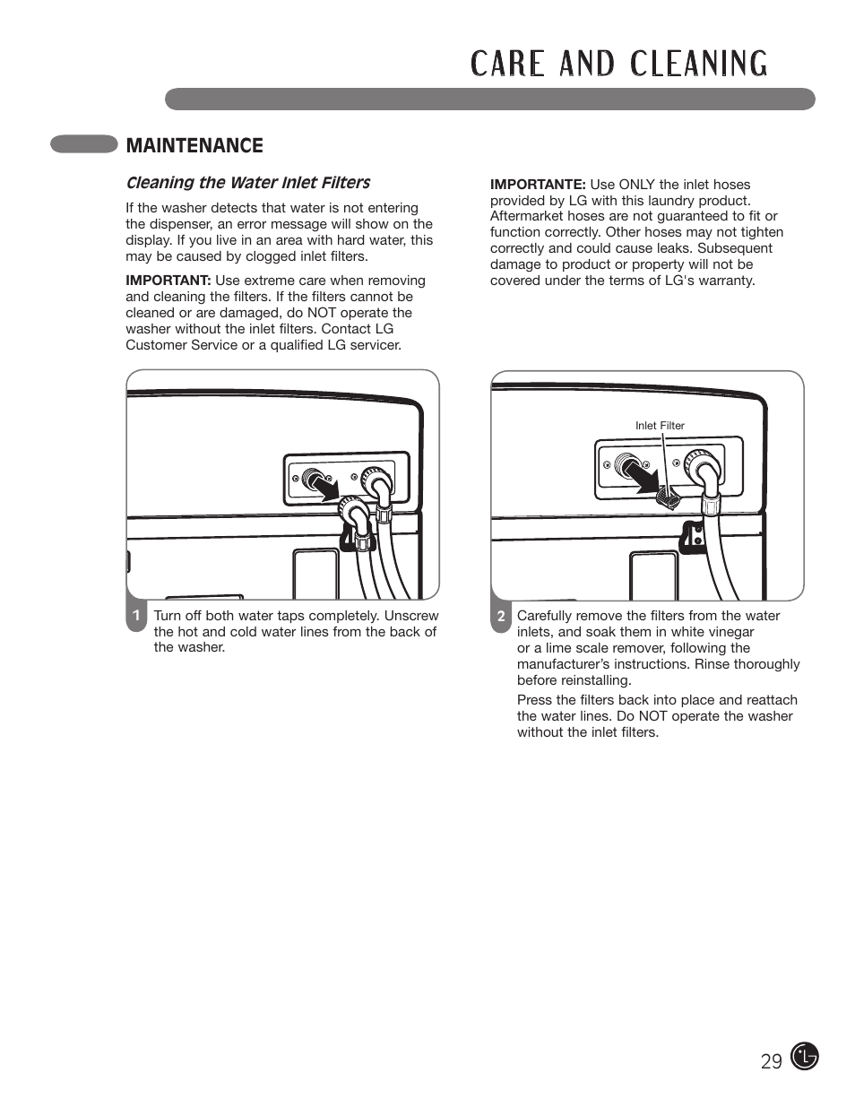 Maintenance | LG WM0742HWA User Manual | Page 29 / 72