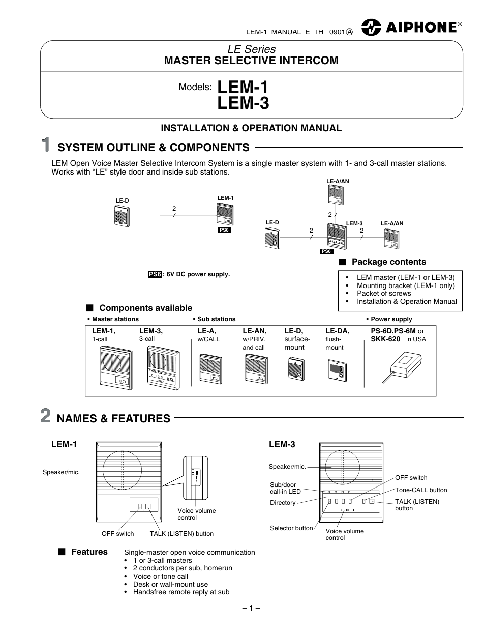 Aiphone LEM-3 User Manual | 4 pages | Also for: LEM-1