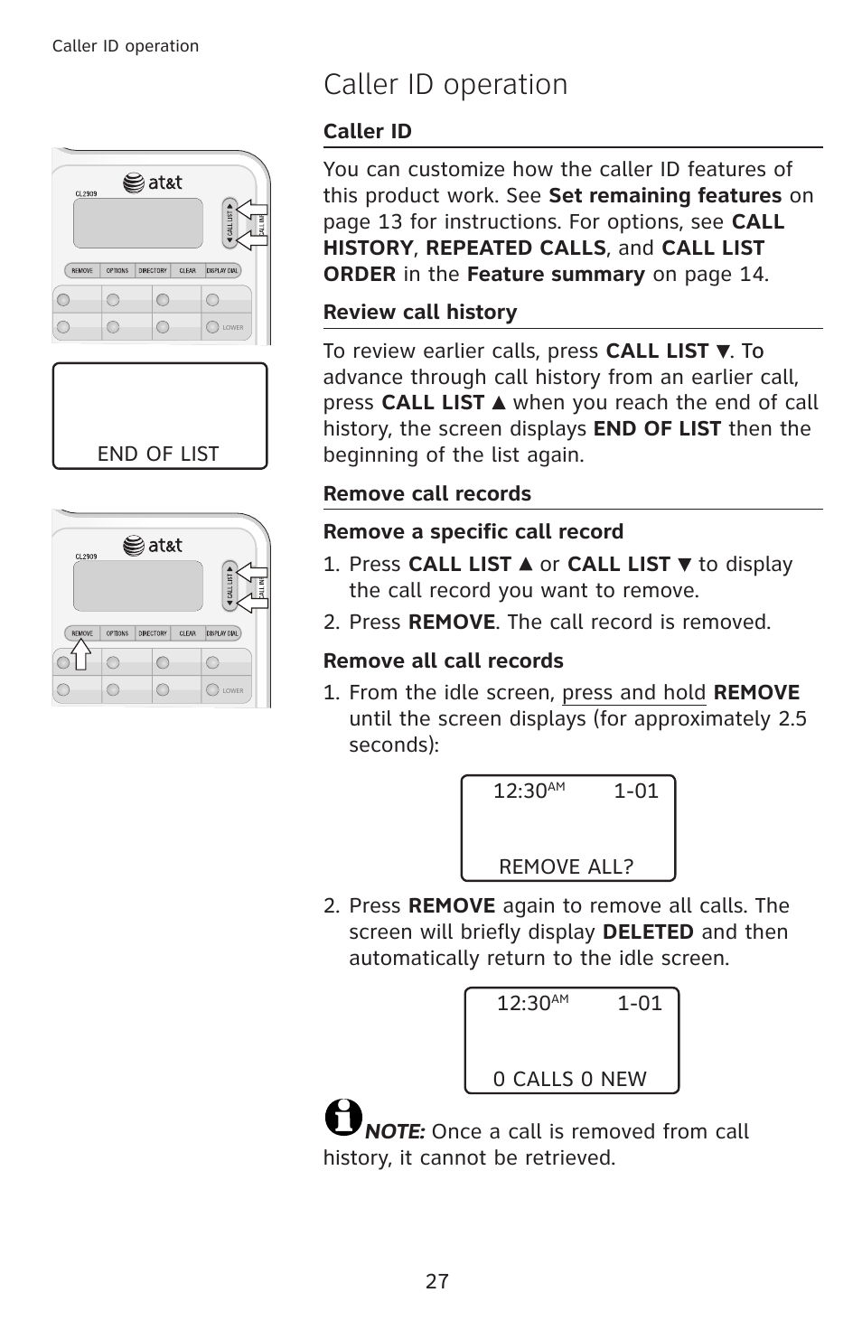Caller id operation | AT&T CL2909 User Manual | Page 33 / 49