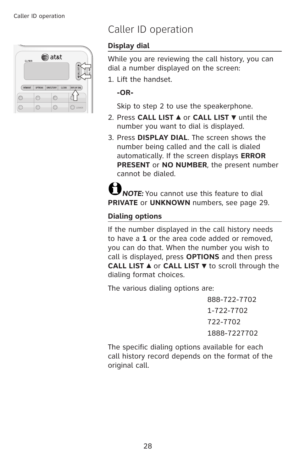 Caller id operation | AT&T CL2909 User Manual | Page 34 / 49