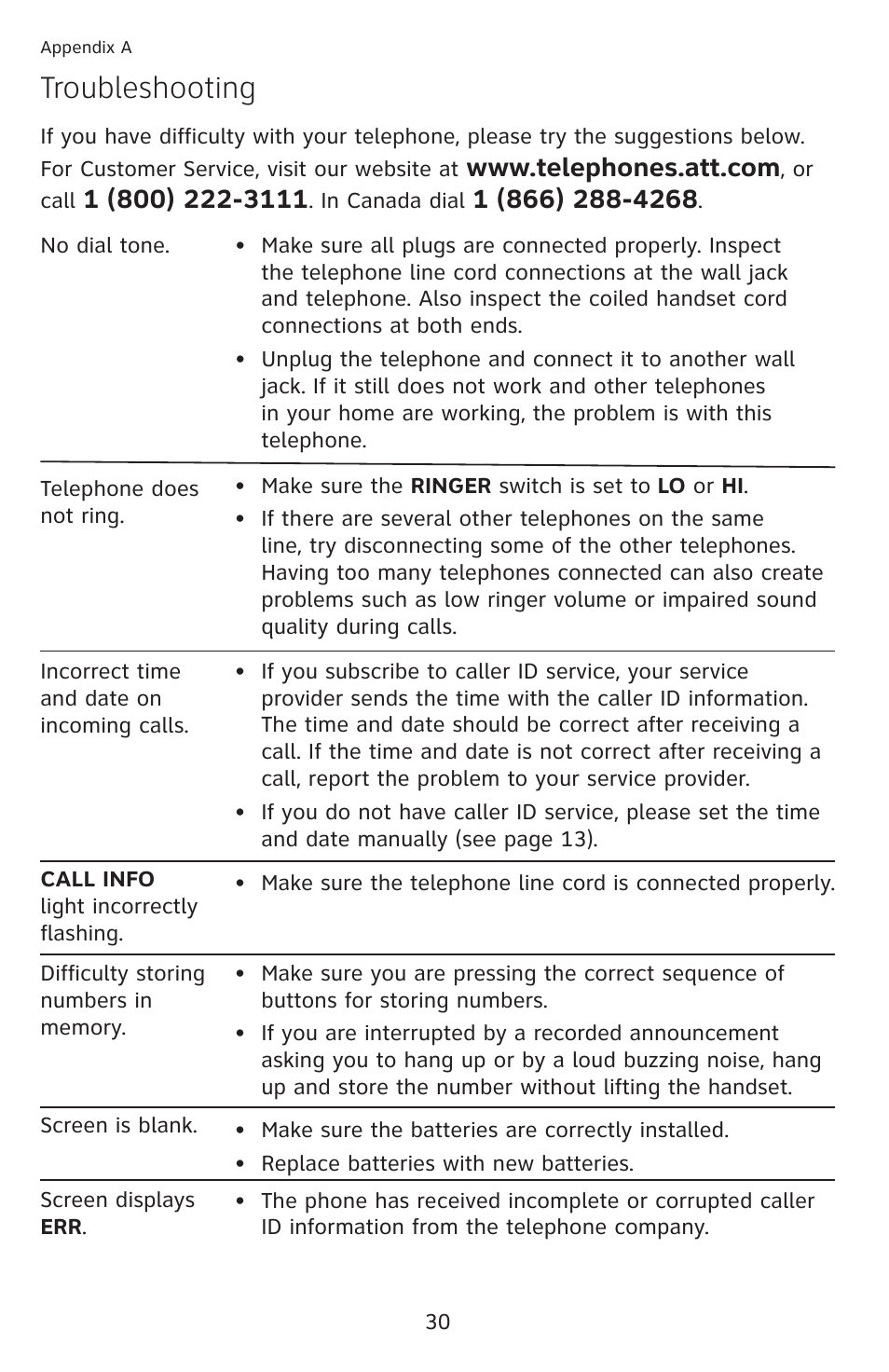 Troubleshooting | AT&T CL2909 User Manual | Page 36 / 49