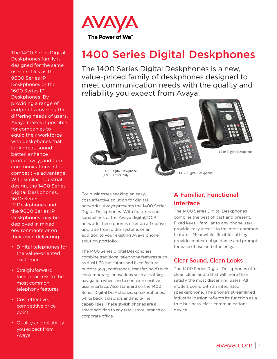 Avaya 1400 User Manual | 4 pages | Also for: 1408, 1416