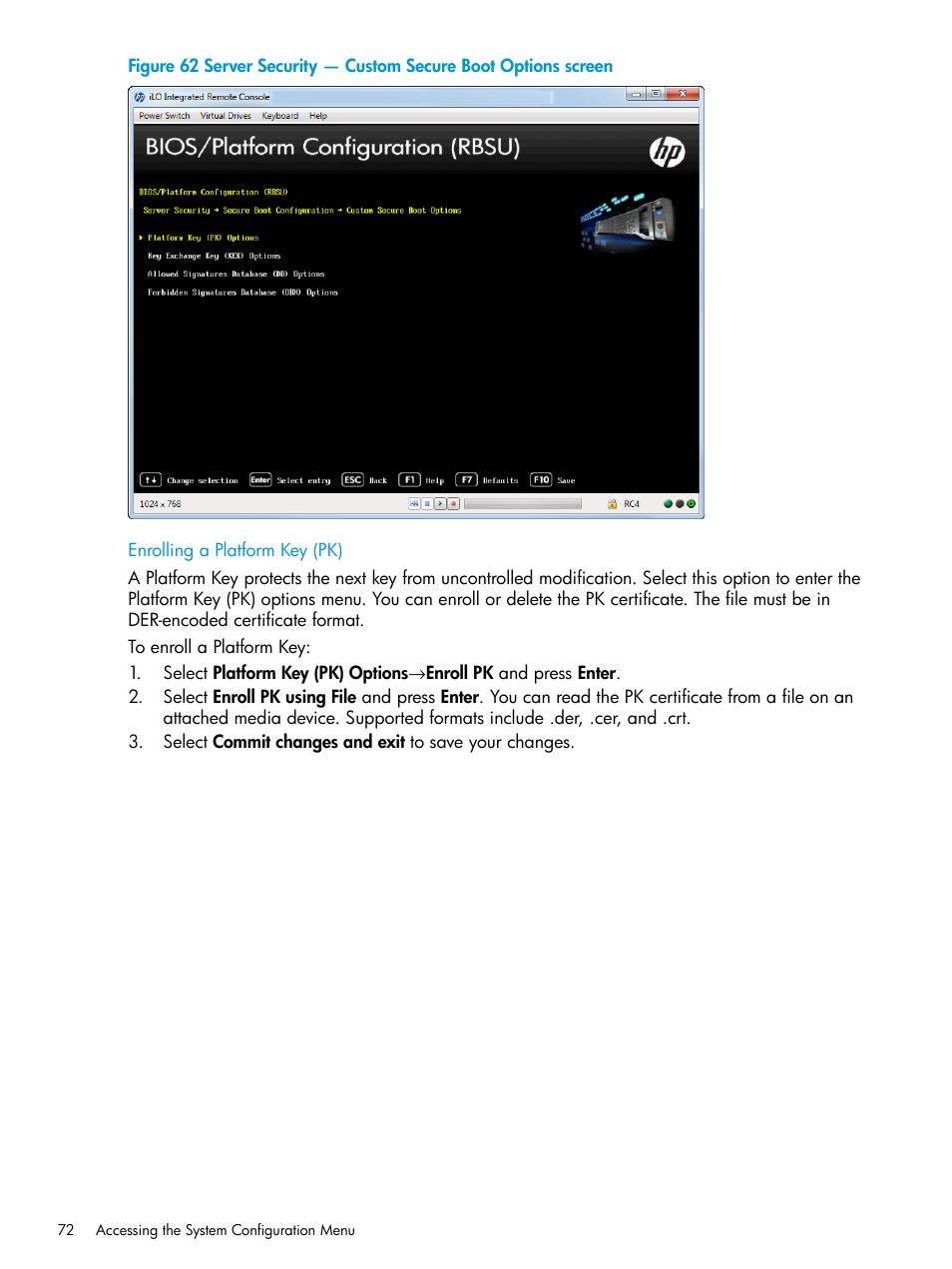 Enrolling a platform key (pk) HP Unified Extensible Firmware