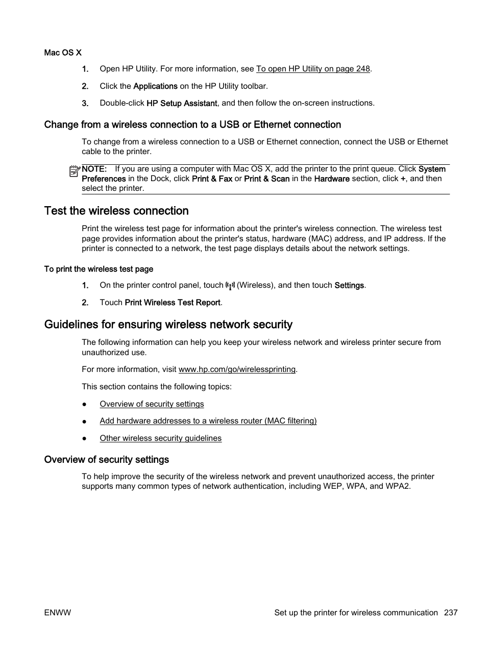 Test the wireless connection, Guidelines for ensuring wireless network