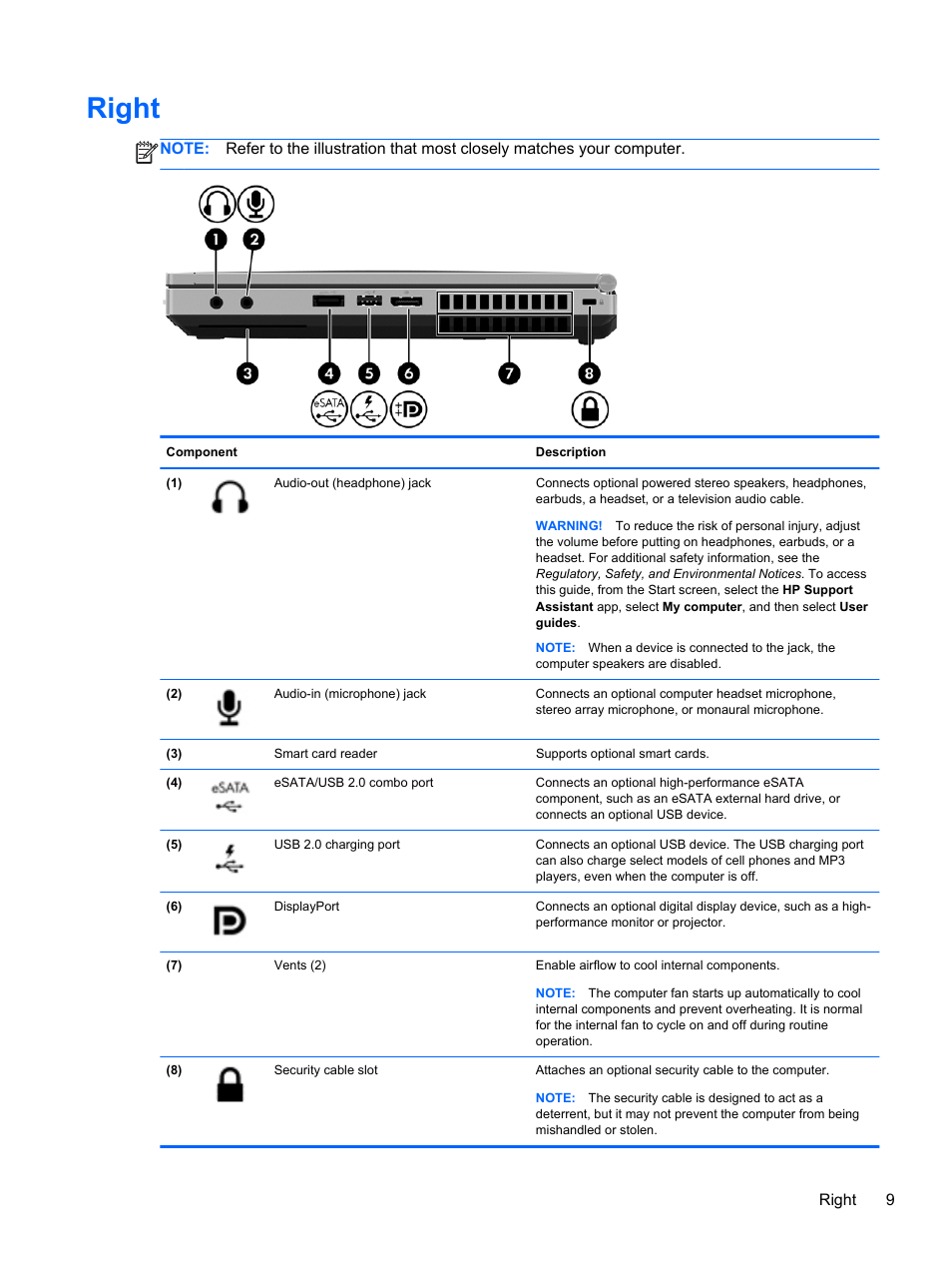 Right | HP EliteBook 8470p Notebook PC User Manual | Page 19 / 126