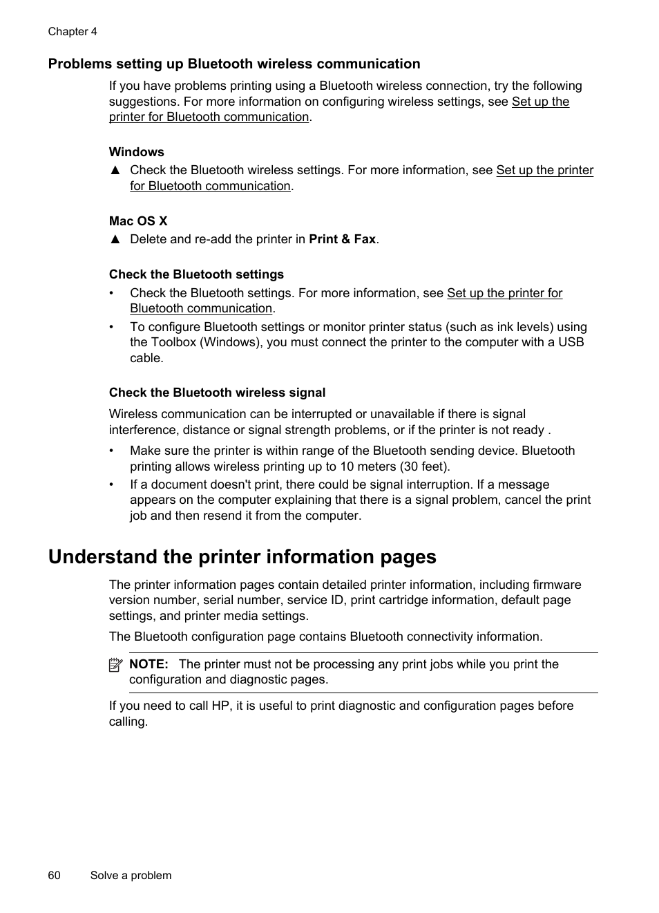 Check the bluetooth settings, Check the bluetooth wireless signal, Understand the printer information pages