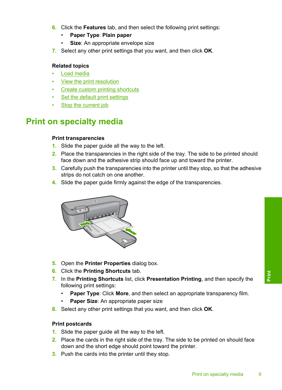 Print on specialty media | HP Deskjet D2680 Printer User Manual | Page