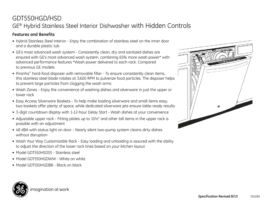 Gdt550hgd Hsd With Hidden Controls Hybrid Stainless Steel