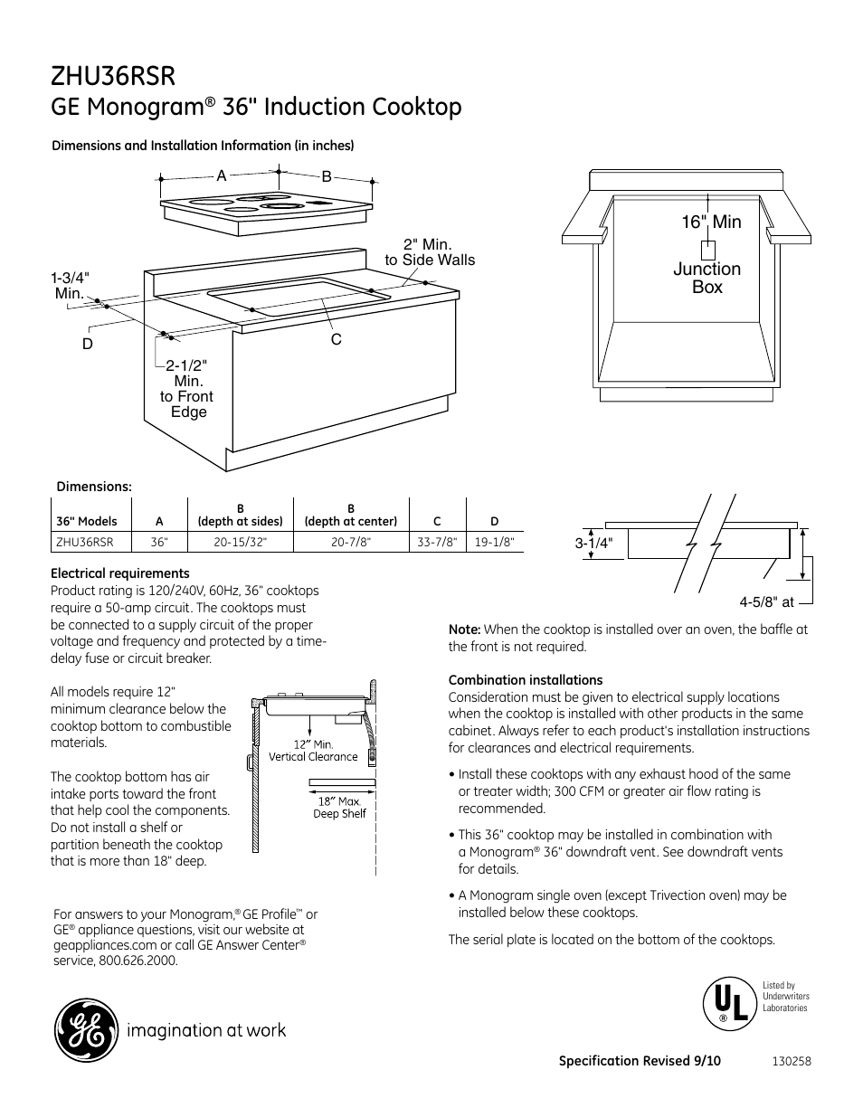 GE ZHU36RSRSS User Manual | 2 pages