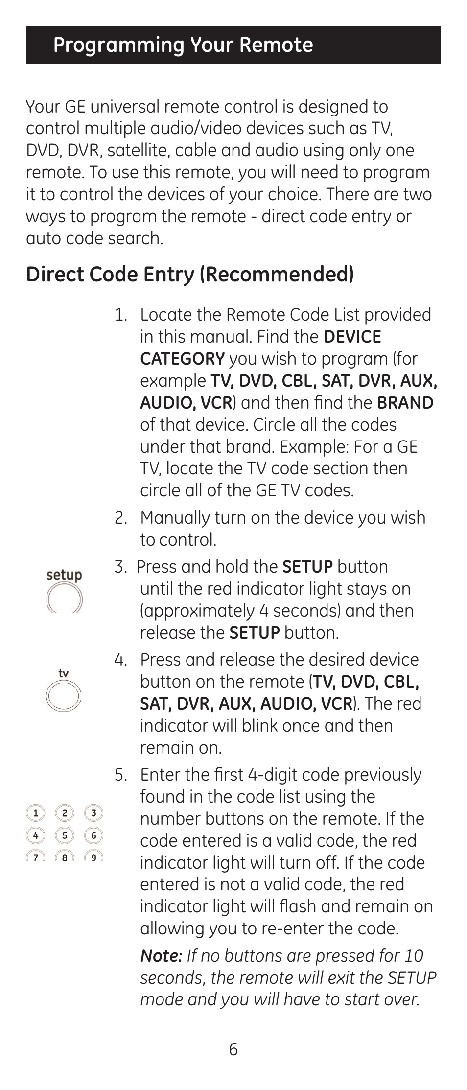 Programming your remote, Direct code entry (recommended) | GE 24927-v2