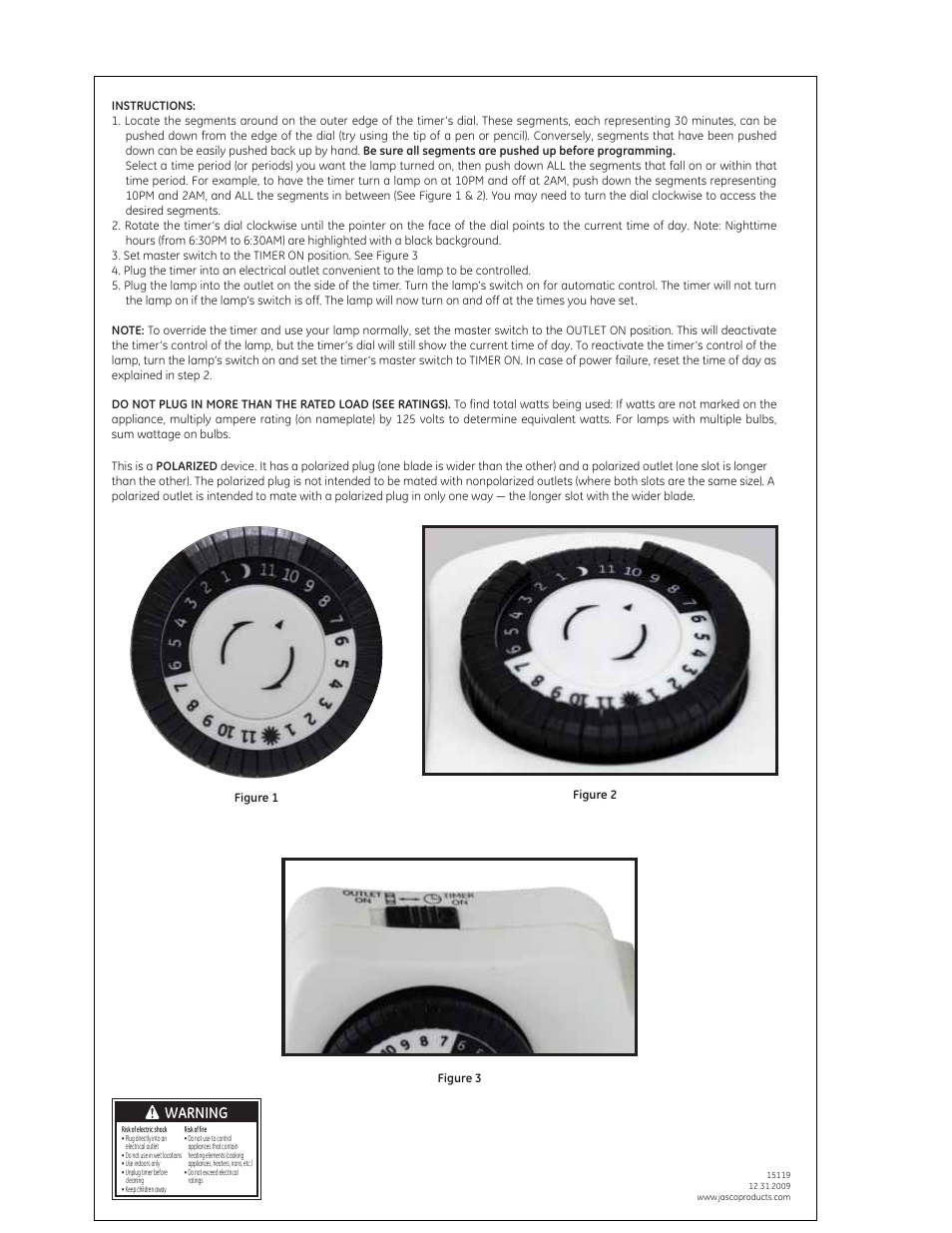 GE PlugIn 15119 15131 15417 24 hour Mechanical Timer User Manual 1 page