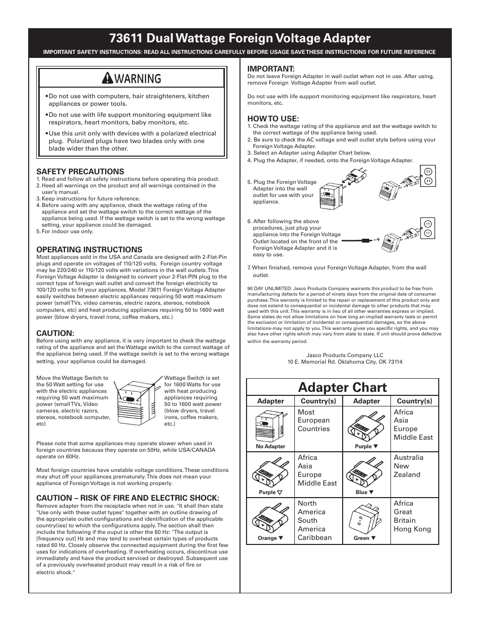 Foreign Power Adapter Chart