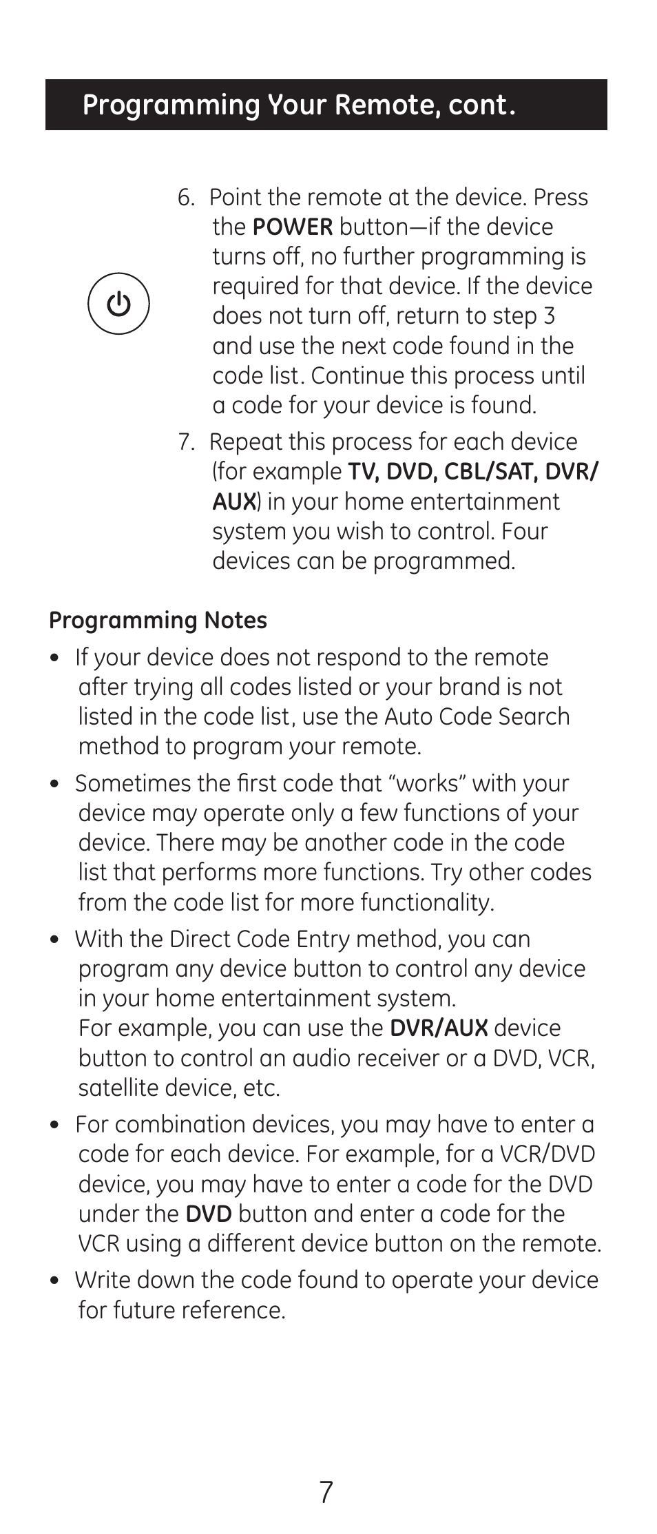 Programming your remote, cont GE 24993v2 GE Universal Remote Control