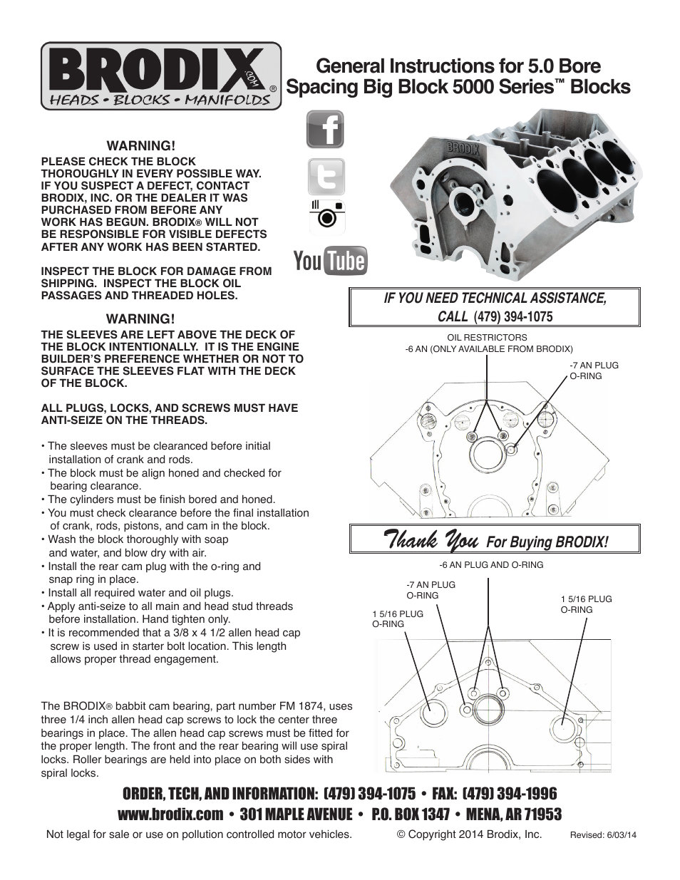 Brodix 5 Inch Bore Spacing Block User Manual 2 pages