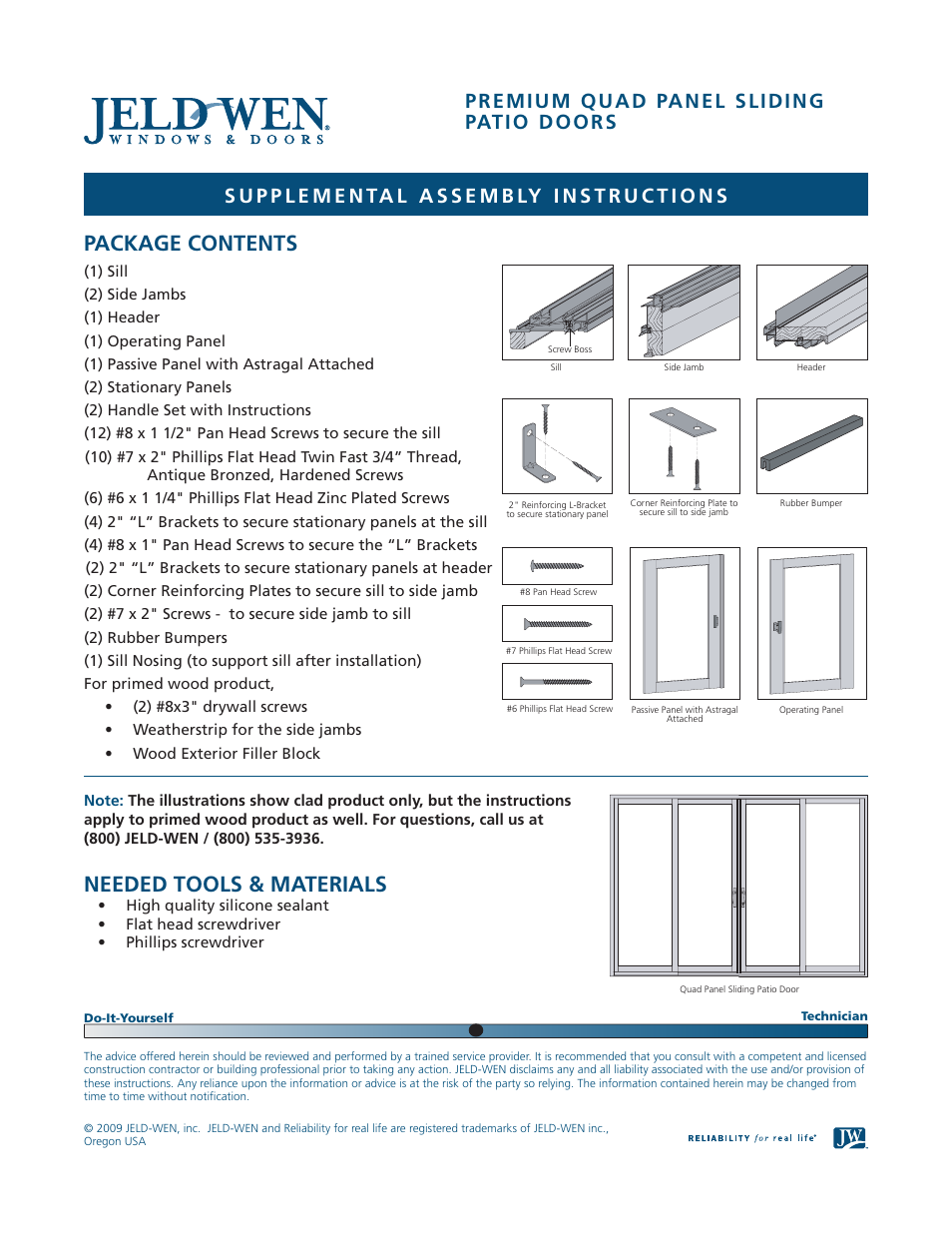 Jeld Wen Nds002 Premium Quad Panel Sliding Patio Doors User Manual