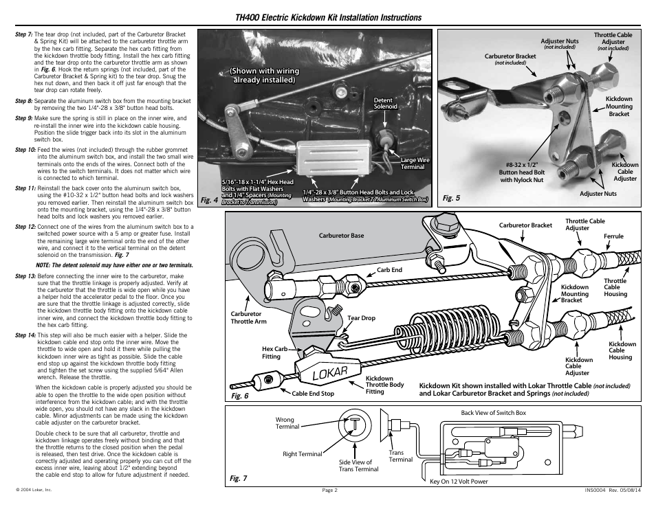 Lokar Electric Kickdown Kit TH400 User Manual | Page 2 / 2