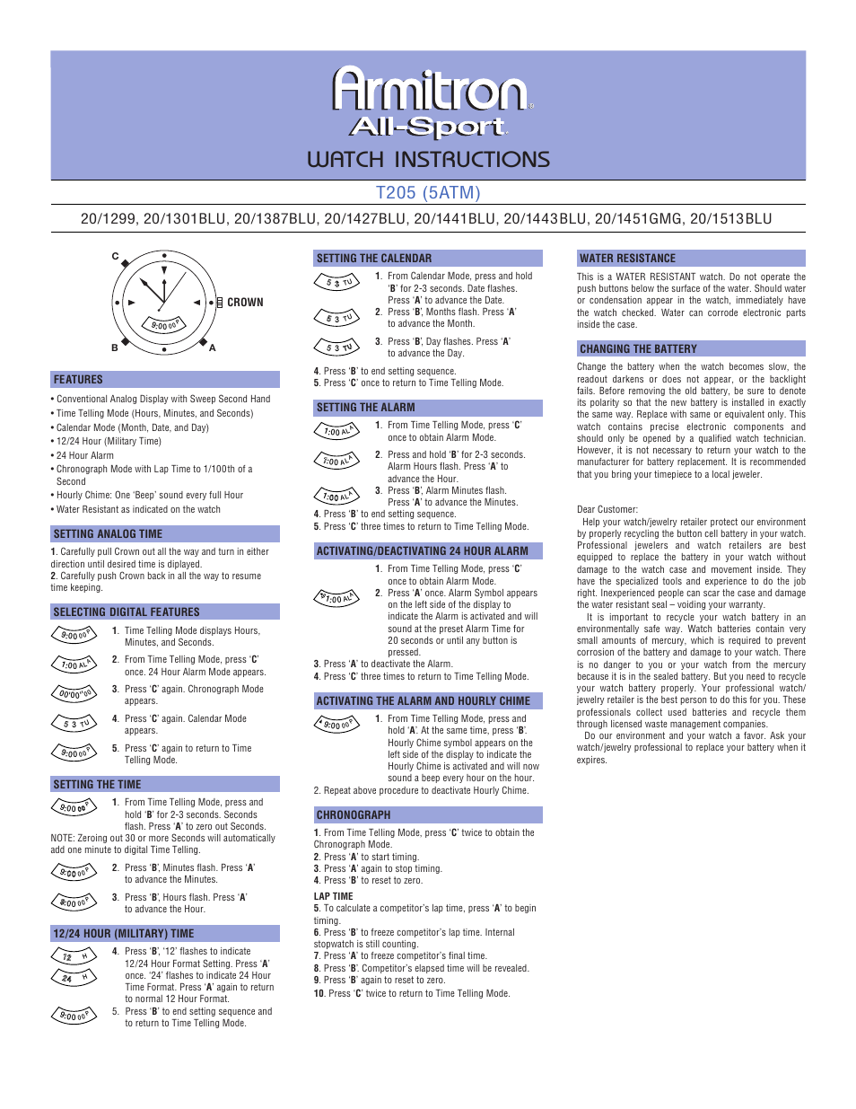 Armitron T205(5ATM) User Manual | 1 page