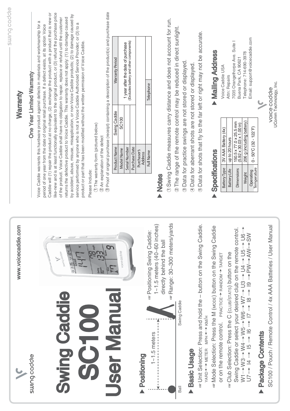 Voice Caddie Sc100 User Manual 2 Pages