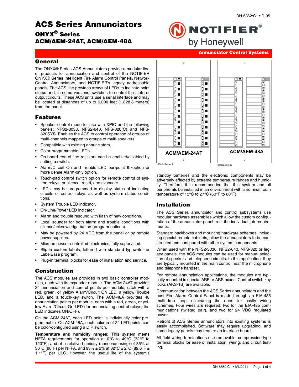 Notifier ACM/AEM-48A User Manual | 4 pages | Also for: ACM/AEM-24AT