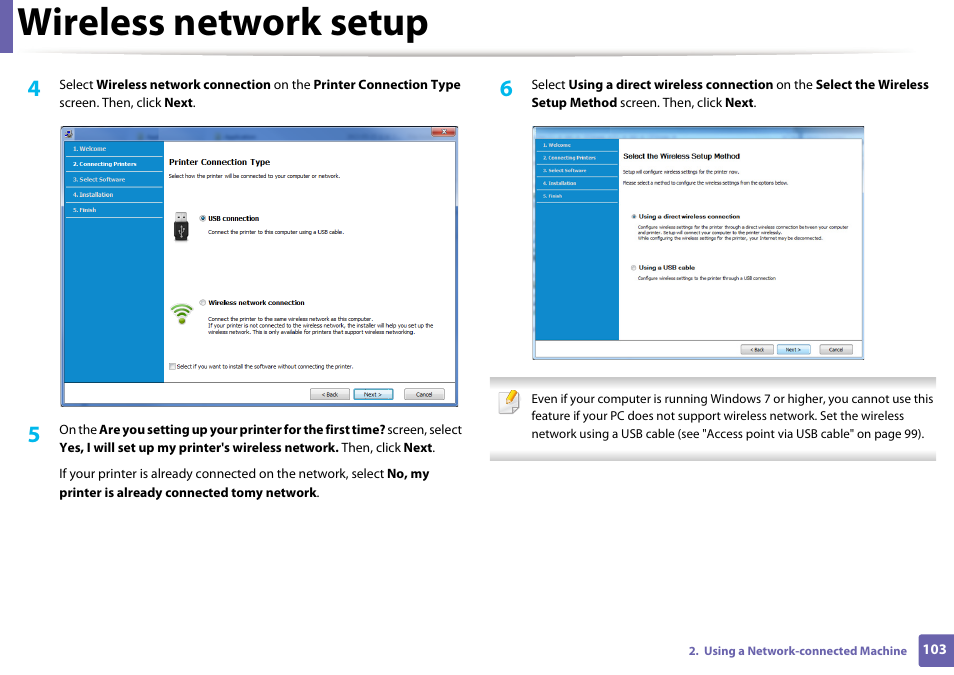 Wireless network setup | Samsung SL-M2020W-XAA User Manual | Page 103 / 199