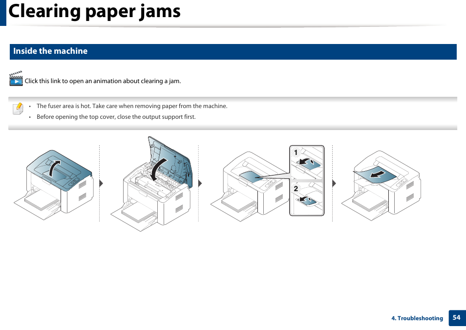 Clearing paper jams, Inside the machine | Samsung SL-M2020W-XAA User