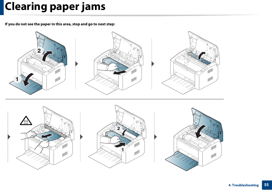 Clearing paper jams | Samsung SL-M2020W-XAA User Manual | Page 55 / 199