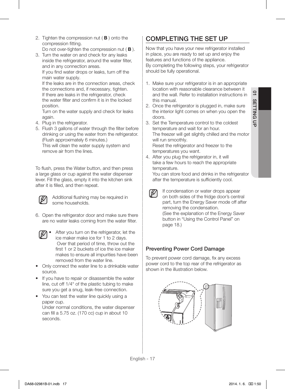 Completing the set up | Samsung RS25H5121SR-AA User Manual | Page 17 / 96
