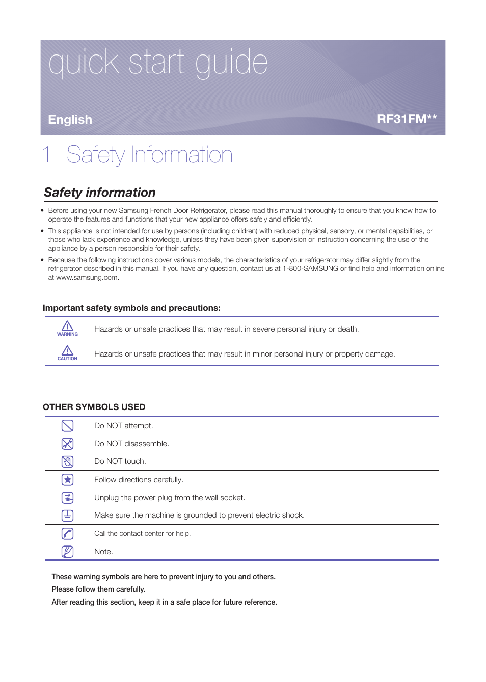 Samsung RF31FMEDBWW-AA User Manual | 20 pages | Also for: RF24FSEDBSR