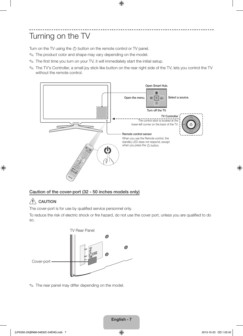 Turning on the tv | Samsung UN40F6350AFXZA User Manual | Page 7 / 26