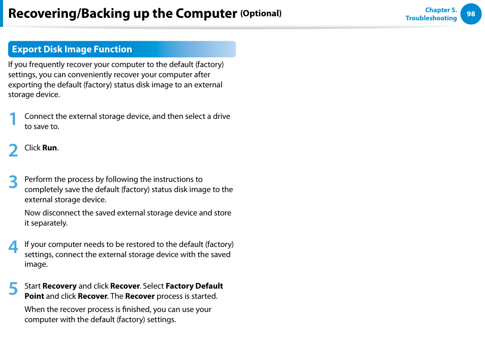 Recovering/backing up the computer | Samsung DP500A2D-K01UB User Manual